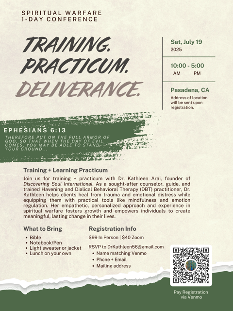 spiritual warfare training practicum deliverance from Dr. Kathleen Arai