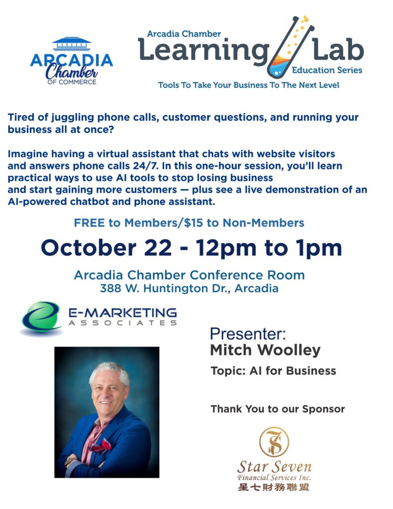 learning lab flyer for e-marketing associates on AI for business 