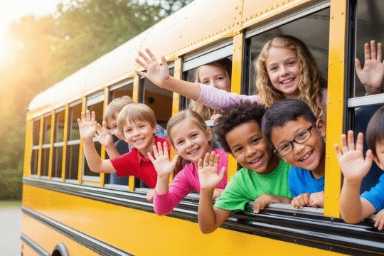 a group of children in a school bus
