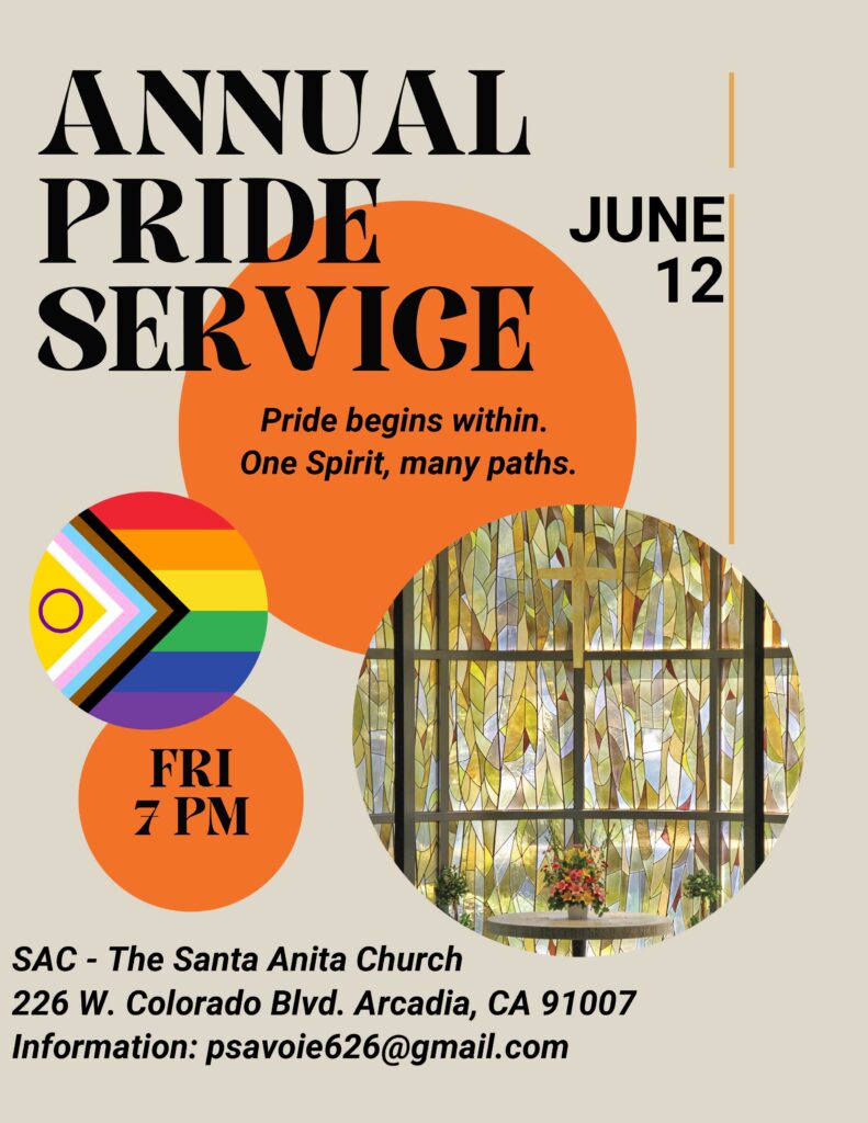 Santa Anita Church annual Pride service flyer for June 12