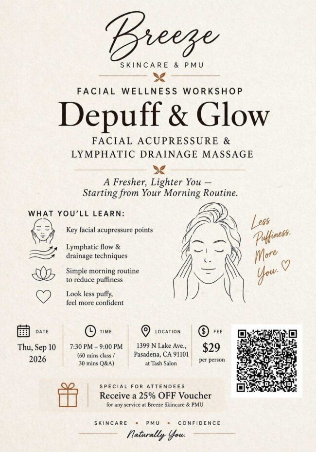 Breeze skincare depuff and glow workshop flyer updated