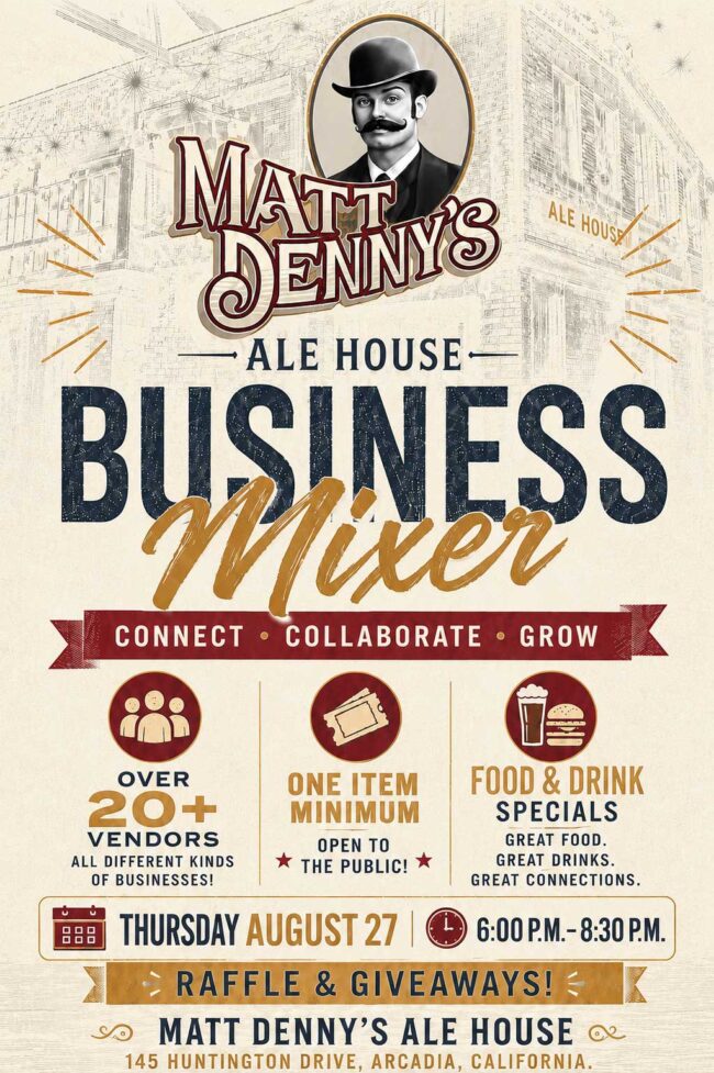 Matt Denny's business mixer flyer