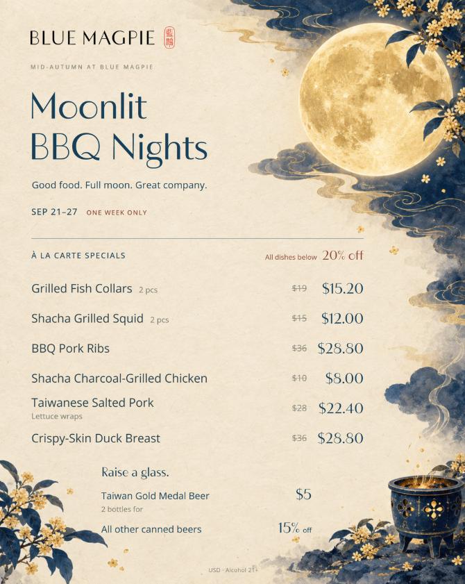 Blue Magpie BBQ night menu