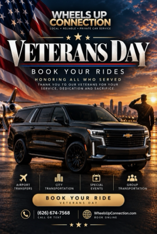 Wheels Up Connection veterans day flyer 