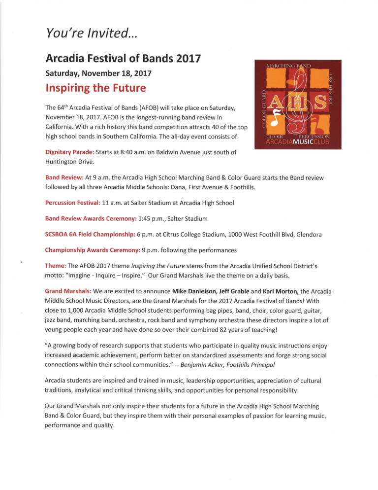 Arcadia Festival of the Bands invitation