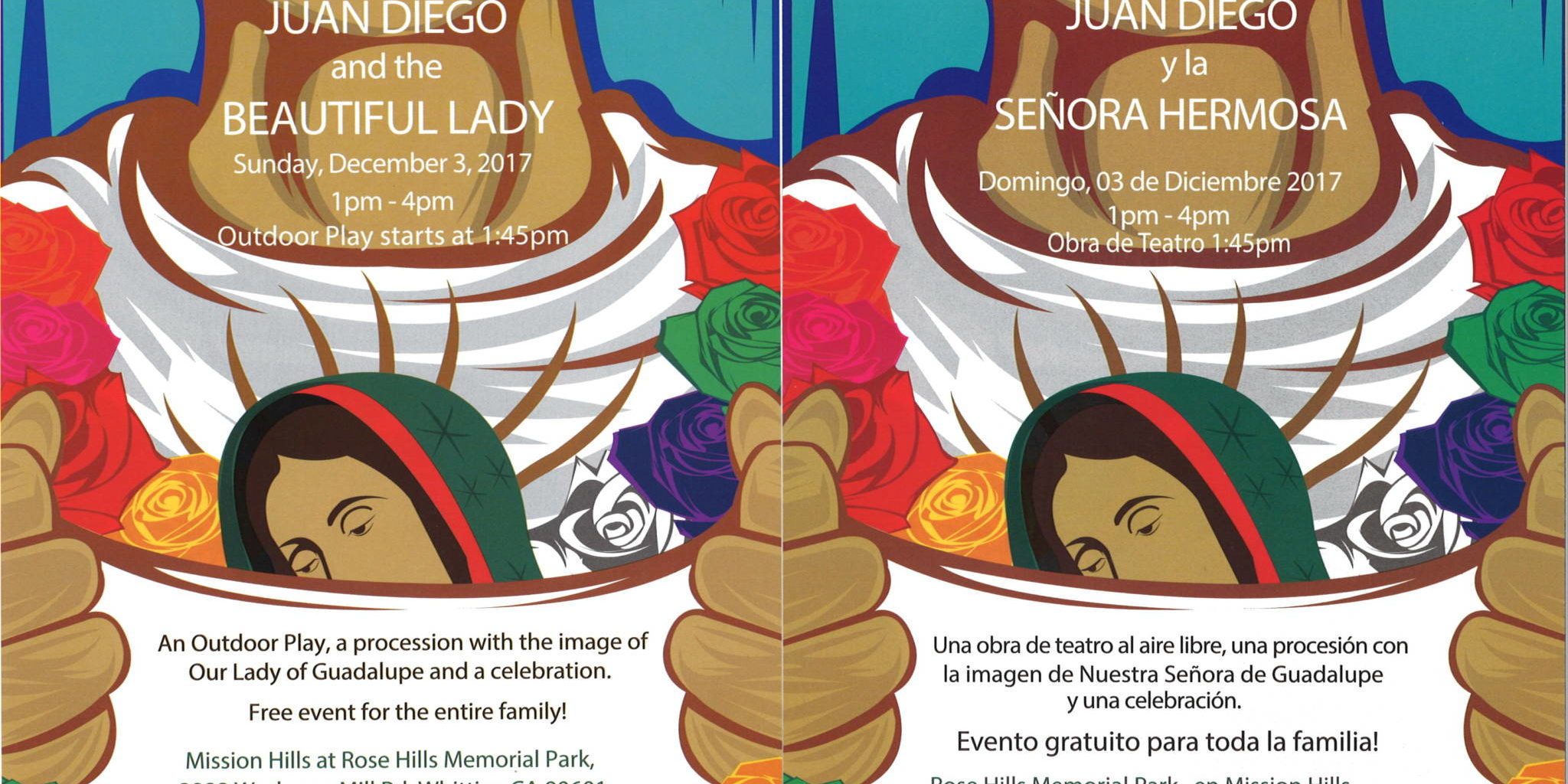 Juan Diego and the Beautiful Lady flyer for Rose Hills
