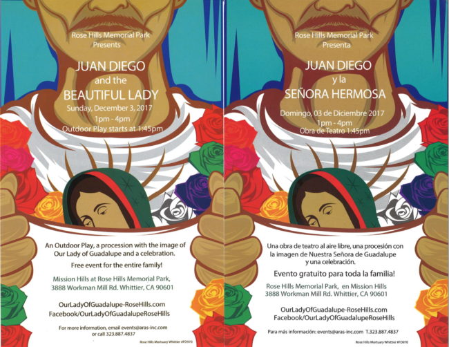 Juan Diego and the Beautiful Lady flyer for Rose Hills