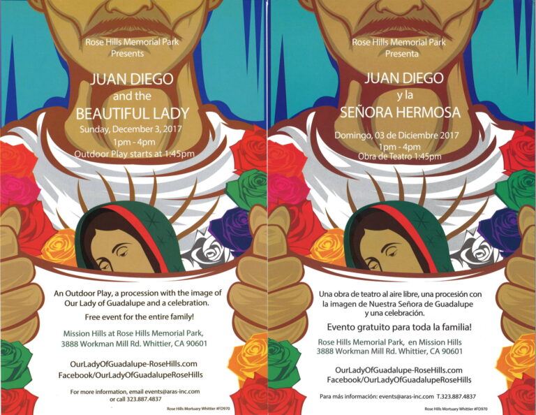 Juan Diego and the Beautiful Lady flyer for Rose Hills