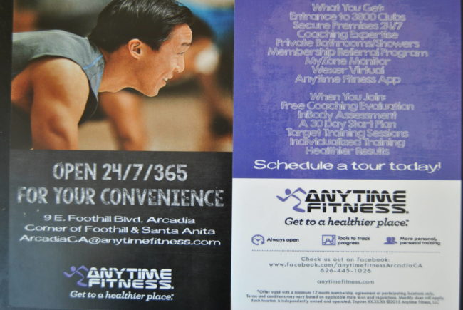 AF 5×7 flyer fitness flyer of information from Anytime Fitness