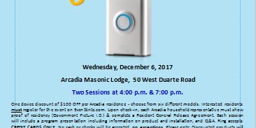 city of Arcadia ring security product subsidy event information