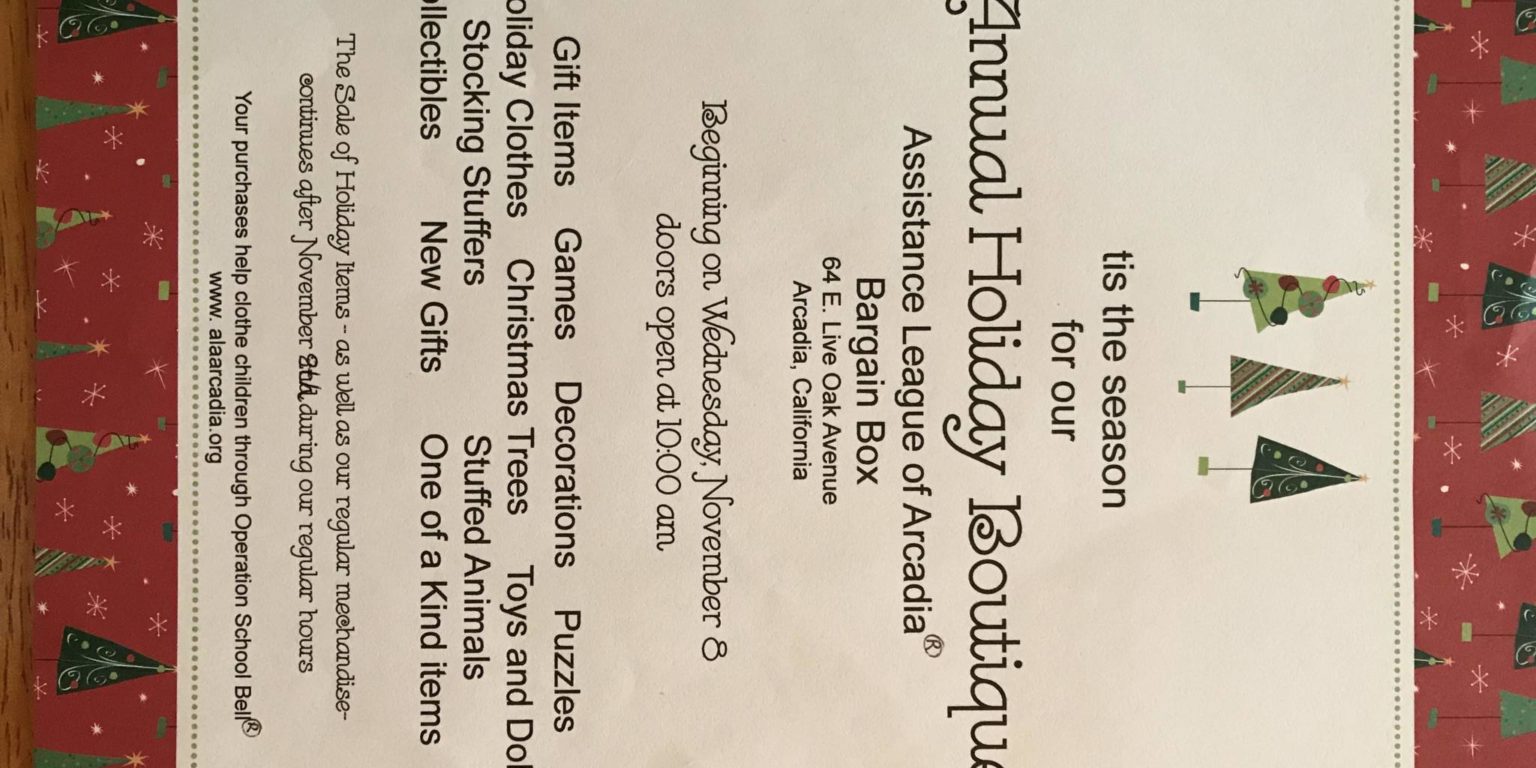 holiday boutique flyer for the Assistance League