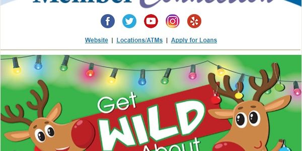 Foothill Credit Union get wild about loans banner info showing cartoon holiday reindeer