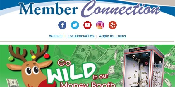 Foothill Credit Union member connection showing a reindeer and a money booth
