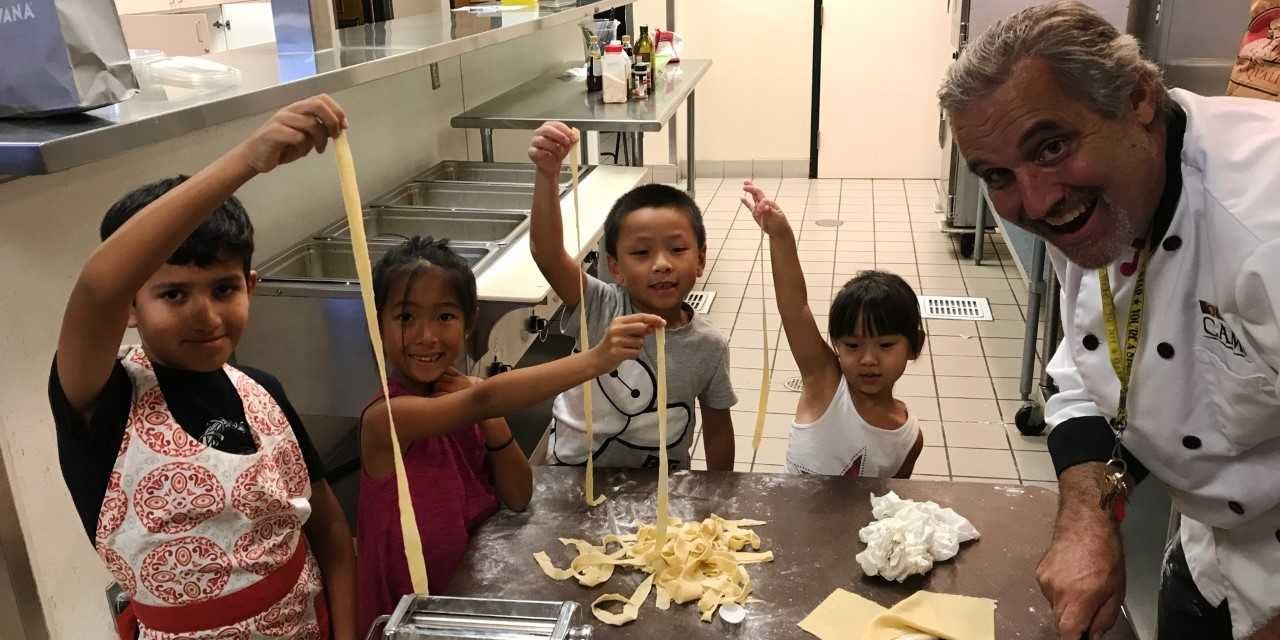 City of Arcadia Rec Dept a group of children making pasta with a chef