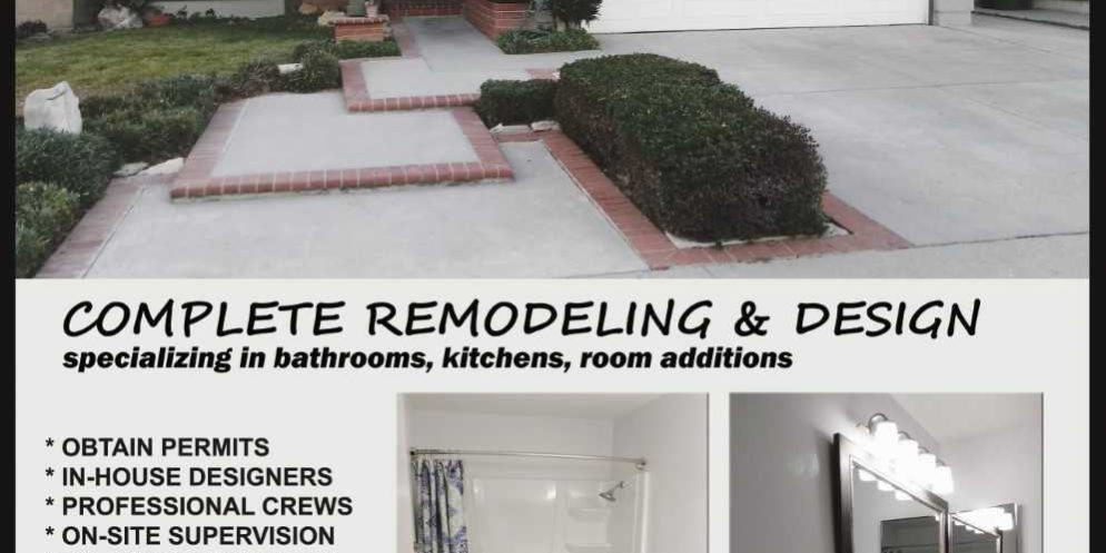 Erenay Design Build remodeling flyer of information showing a newly remodeled home