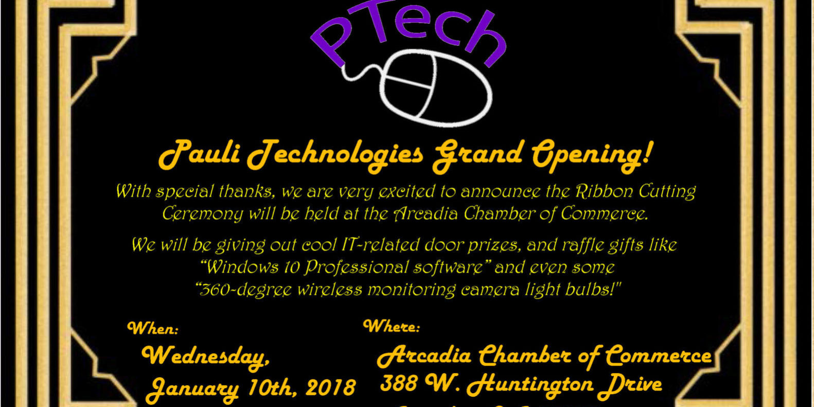 a grand opening flyer for PTech