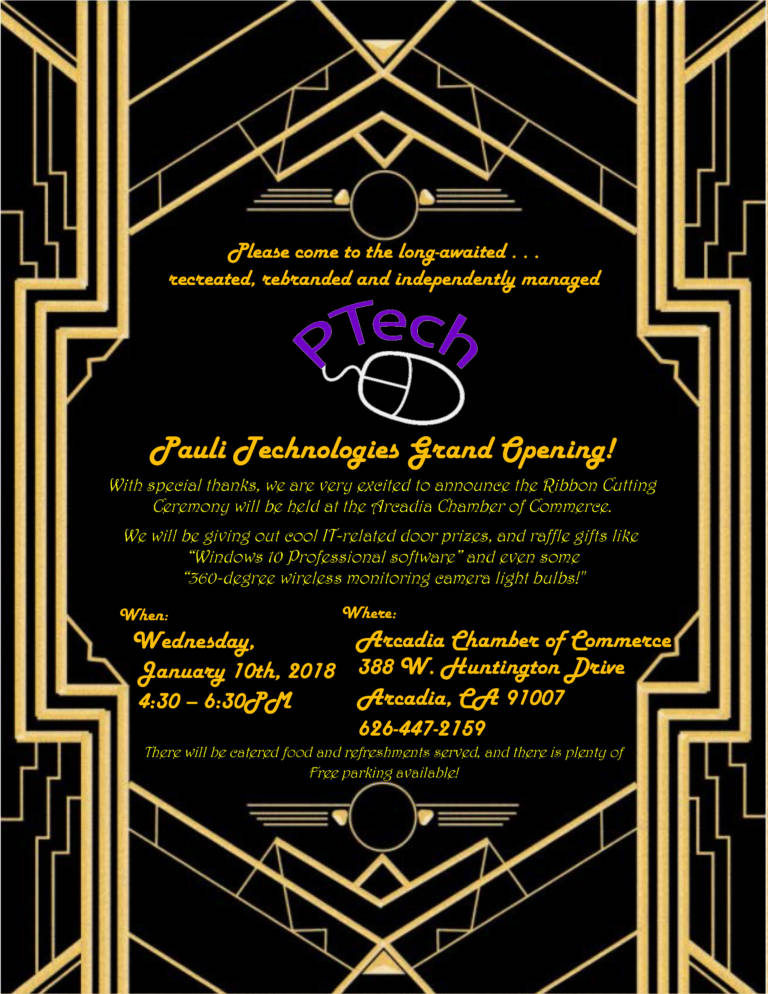 a grand opening flyer for PTech