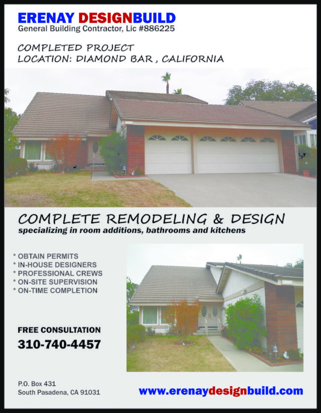 Erenay DesignBuild Erenay Design Build completed project flyer showing a home in Diamond Bar