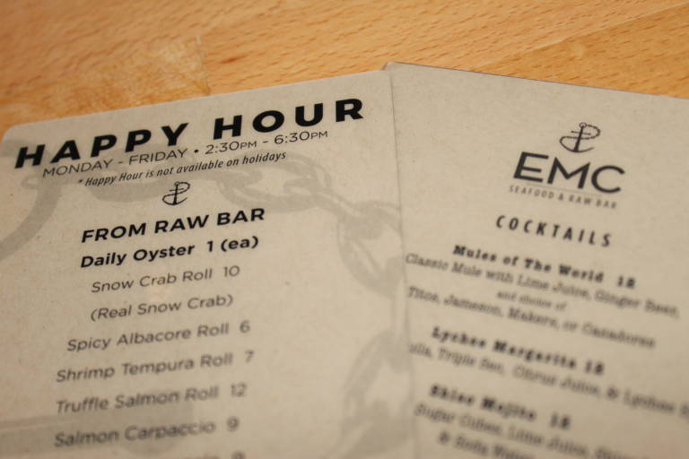 IMG_3573 happy hour menus for EMC restaurant