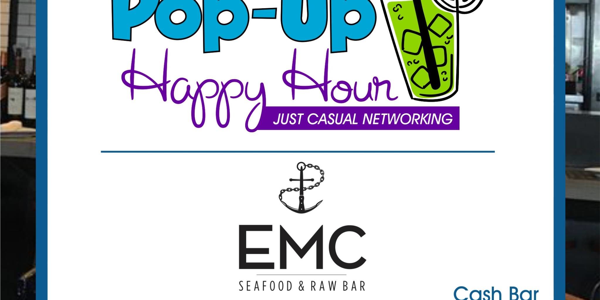 logo for pop up happy hour at EMC restaurant