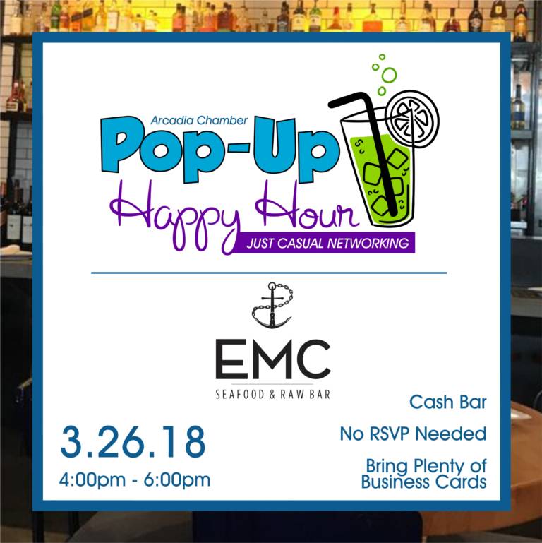 logo for pop up happy hour at EMC restaurant