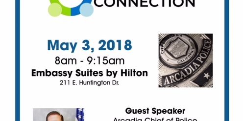 community connection flyer for guest speaker Robert Guthrie of the Arcadia Police Department