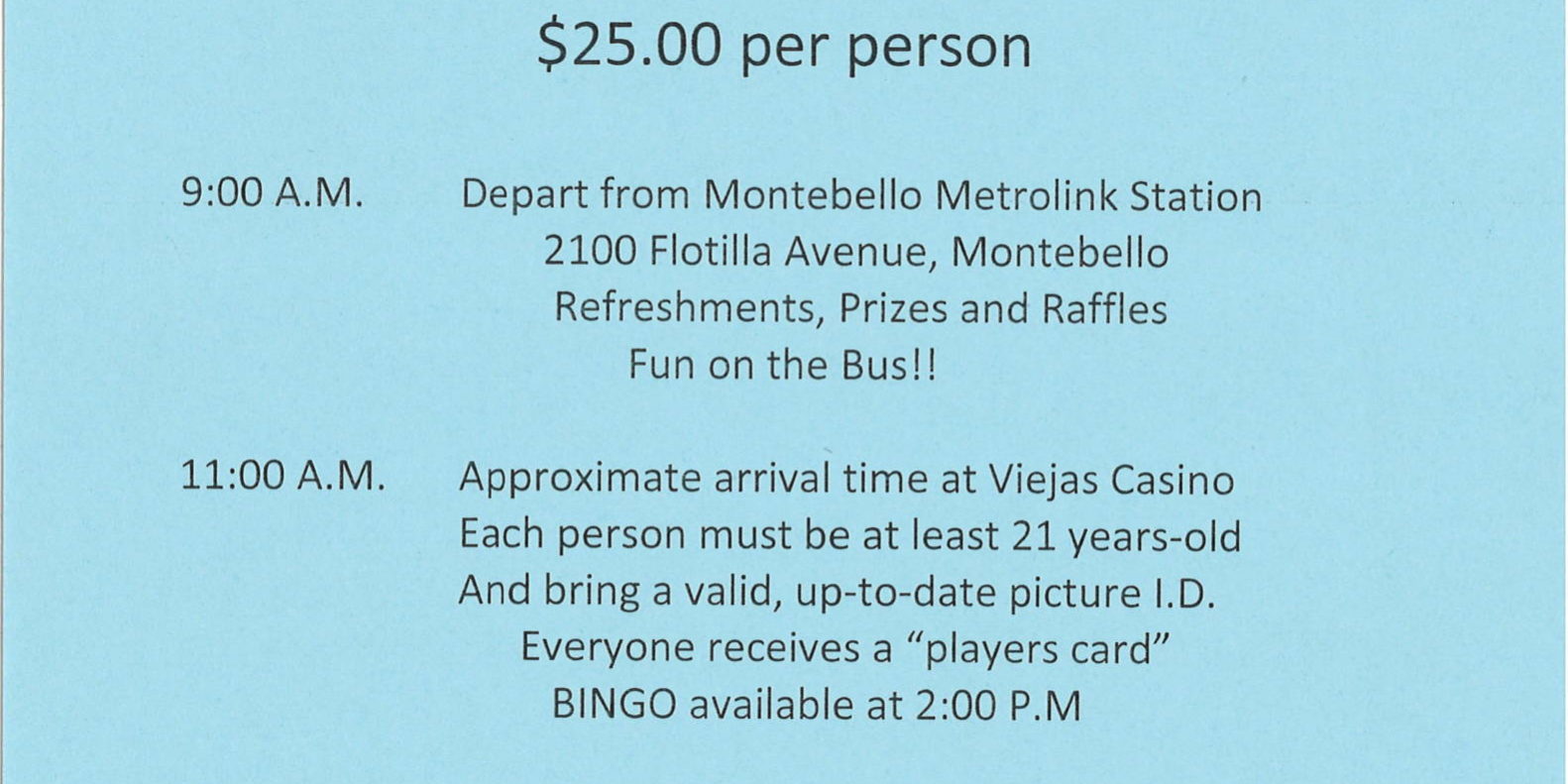 El Monte Civitan Club Viejas Indian Casino night flyer