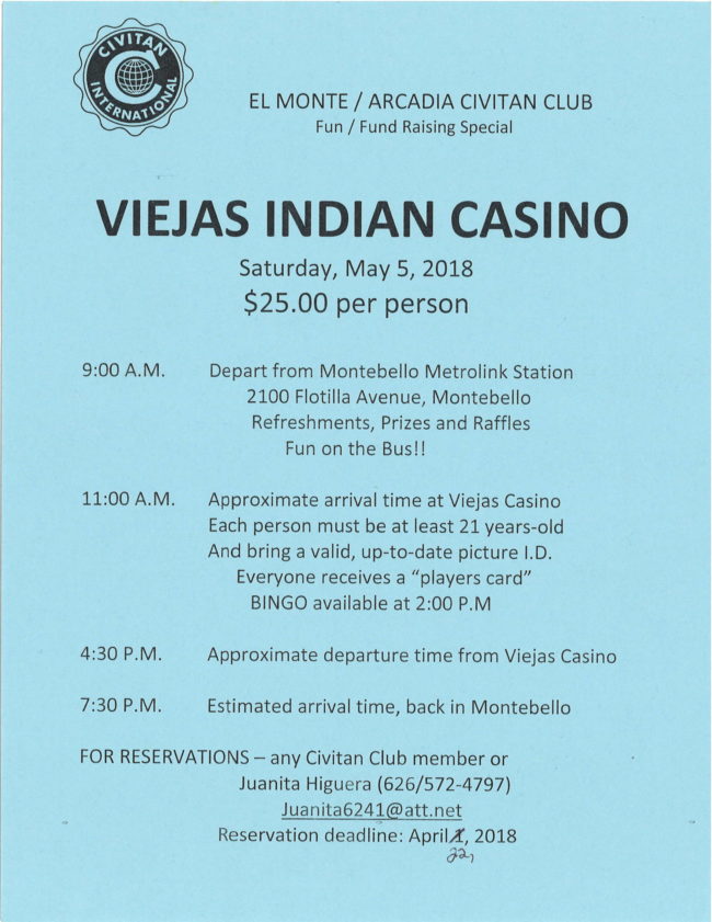 El Monte Civitan Club Viejas Indian Casino night flyer