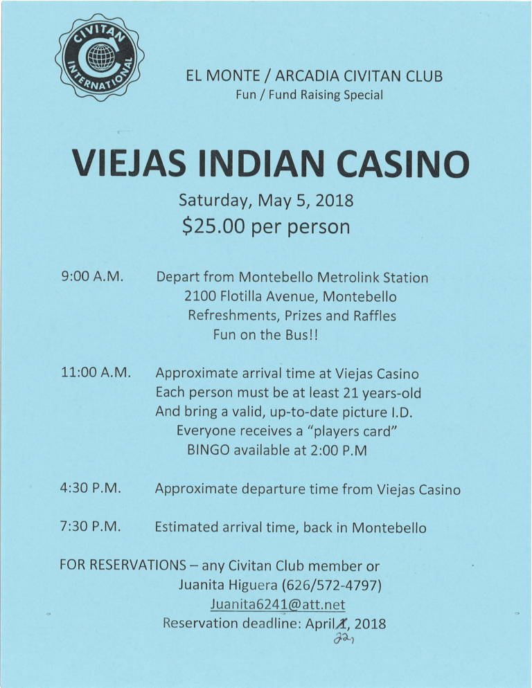 El Monte Civitan Club Viejas Indian Casino night flyer