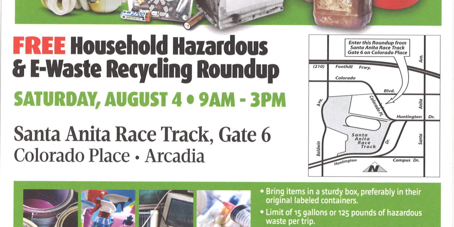 Too Toxic to Trash flyer for Santa Anita Park waste recycling event