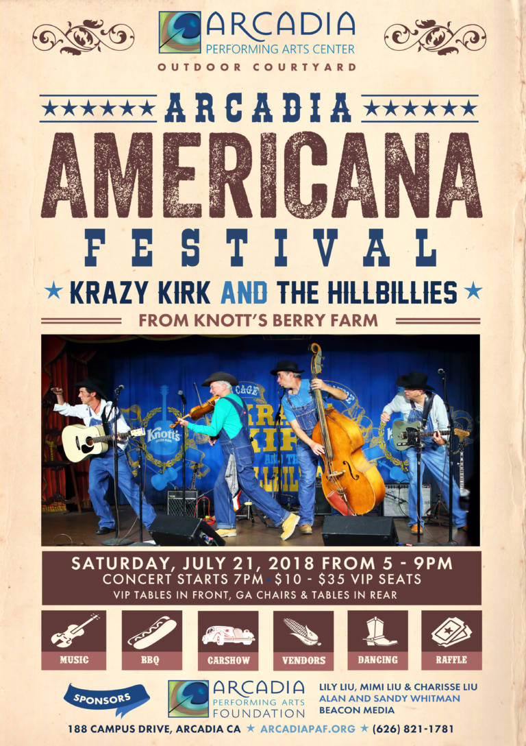 Americana July 2018 Arcadia Performing Arts Foundation Arcadia Americana fest flyer