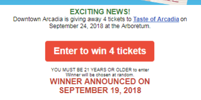 Downtown Arcadia win tickets to Taste of Arcadia