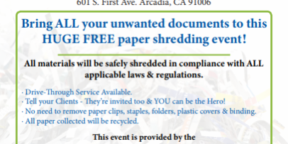 Arcadia Association of Realtors free paper shredding day