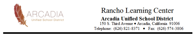 Rancho Learning Center Arcadia Unified School District header