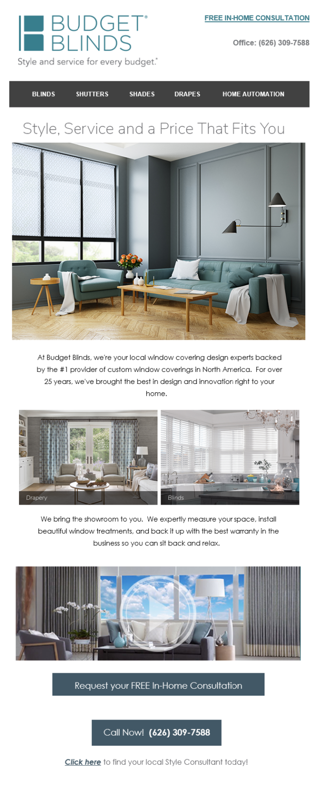 Budget Blinds style, service price for a budget