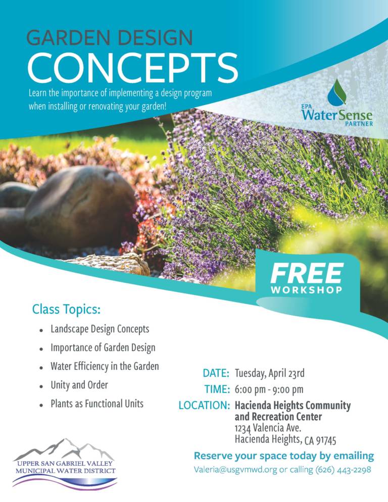 4-23-19 Garden Design Concepts Workshop Flyer Garden Designs Concepts Upper San Gabriel Valley Water