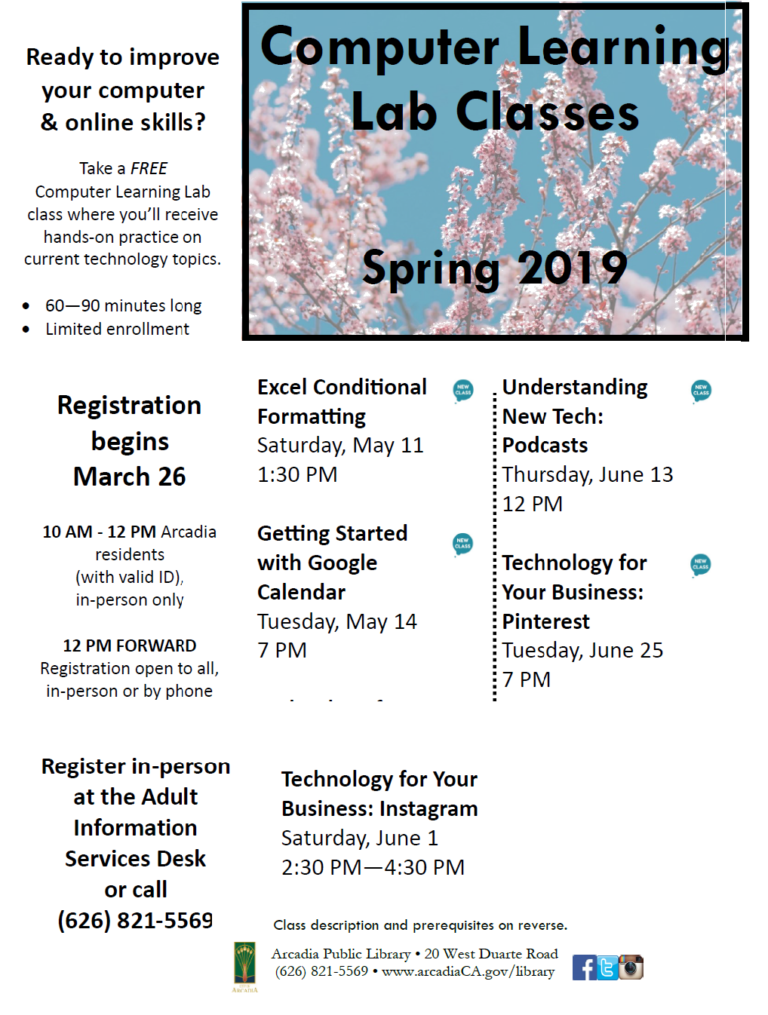 Computer Learning Classes Computer Learning Classes City of Arcadia