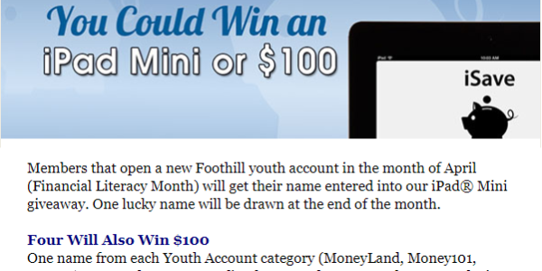 Foothill Credit Union win and ipad