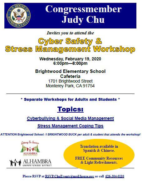 Judy Chu Cyber Safety & Stress Management Workshop