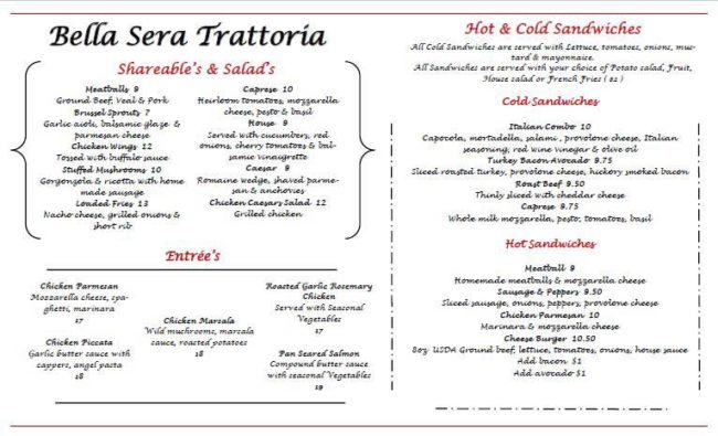 Bella Sera presents new menu