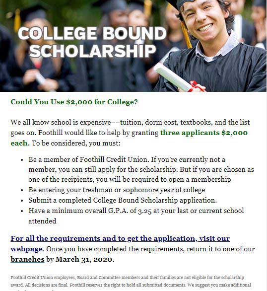 Foothill Credit Union College Bound Scholarship