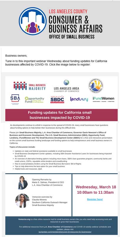 LA County Consumer and Business Affairs funding updates for small businesses webiner 