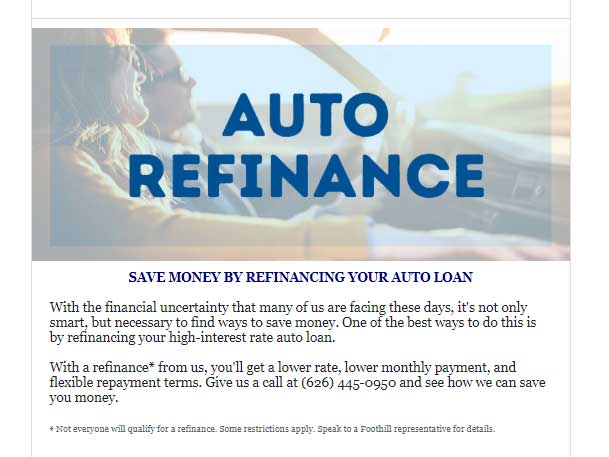 Foothill Credit Union refinance your auto