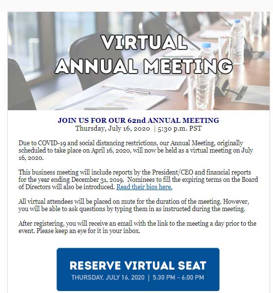 Foothill Credit Union virtual annual meeting