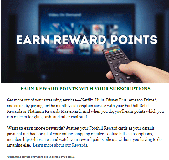 Earn Rewards at Foothill CU 