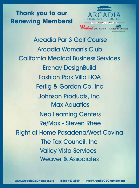 Arcadia Chamber thank you to renewing members 