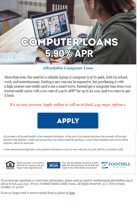 Foothill Credit Union Computer Loans 