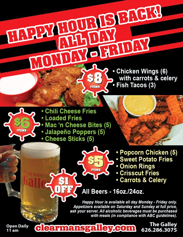 Galley Monday through Friday Happy Hour 