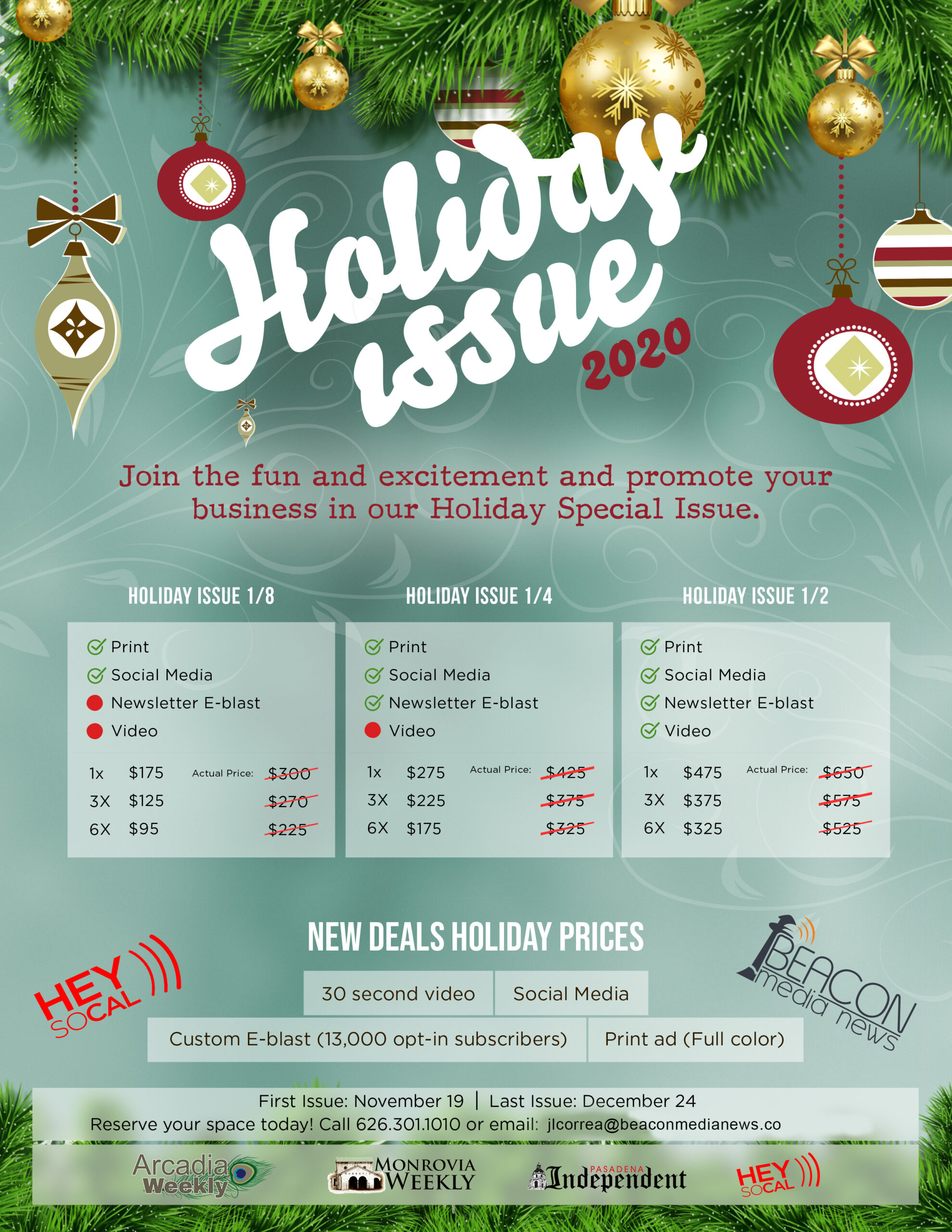 Beacon Media Holiday Price Sheet 