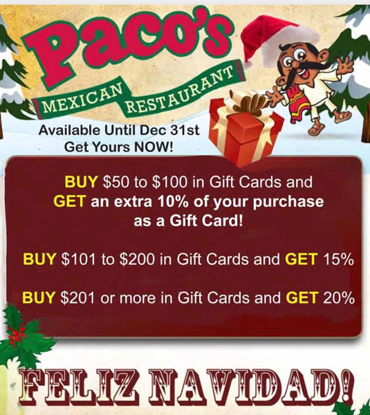Paco's Gift Cards Promo